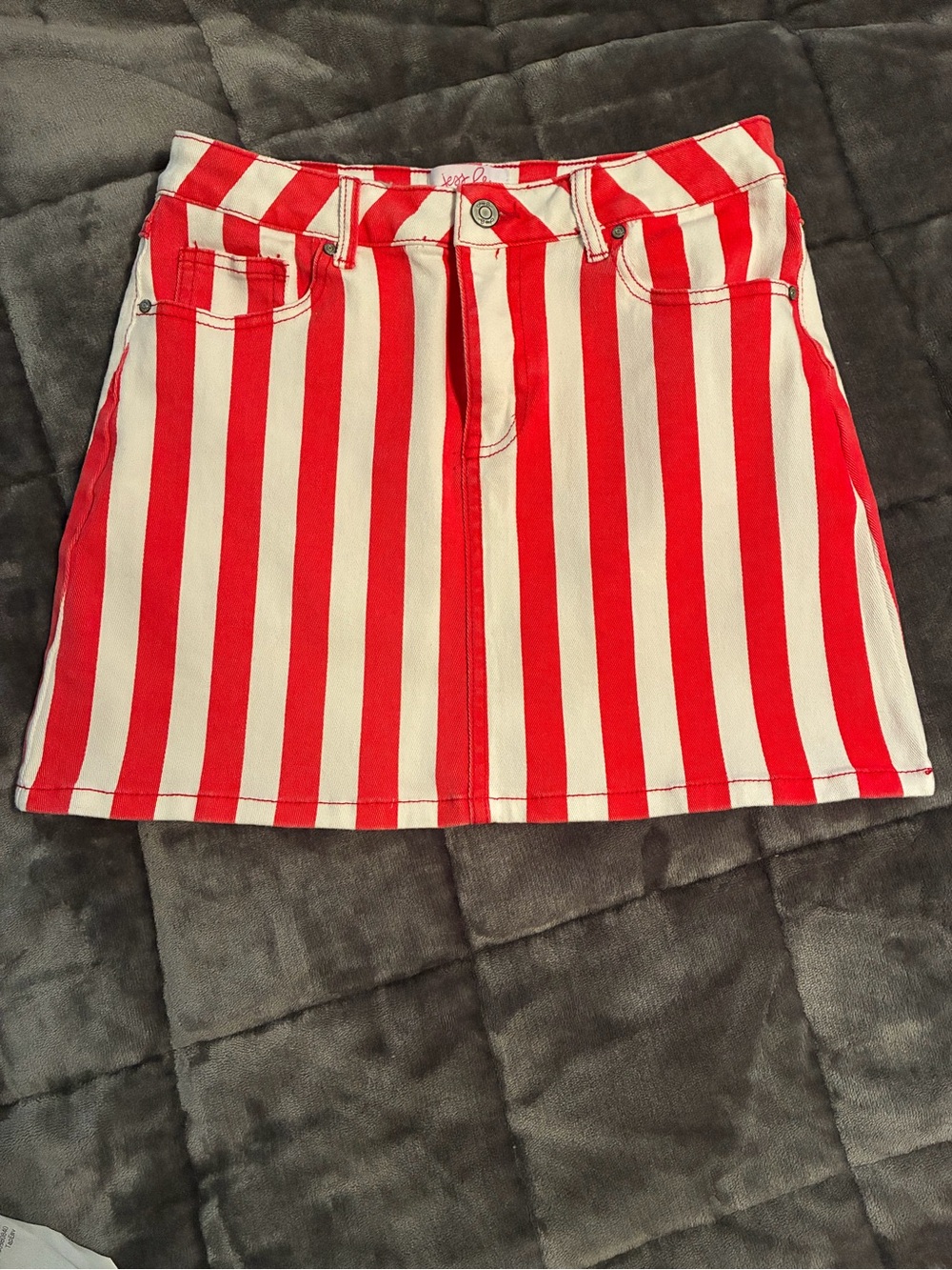 Jess Lea Striped Red and White Denim Mini Skirt